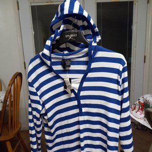 Jason Maxwell Hooded Royal Blue & White Striped Shirt XL Vacation / Beach Wear